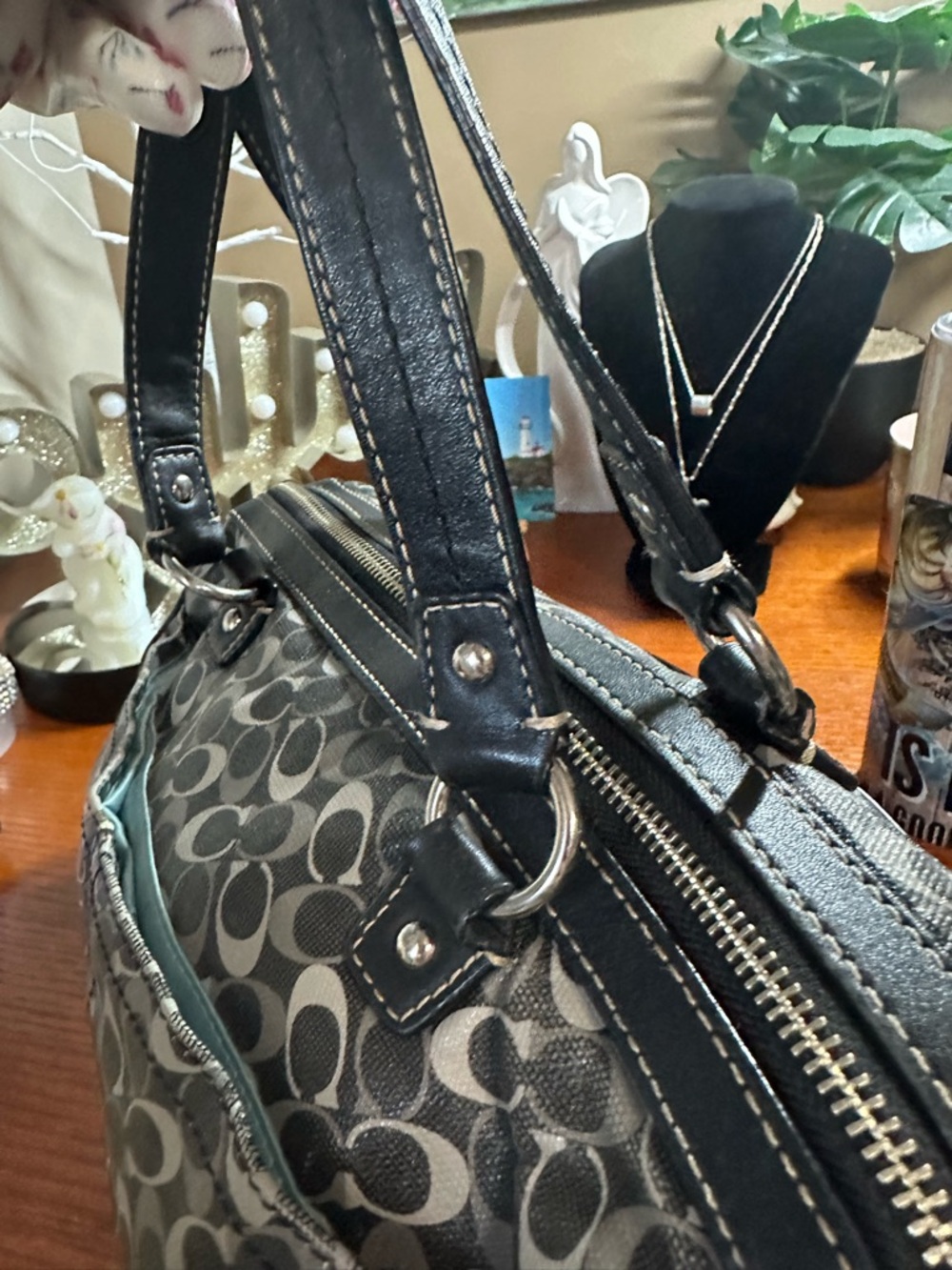 Coach Rehab Signature Monogram Satchel in Black and Gray - Picture 10 of 16